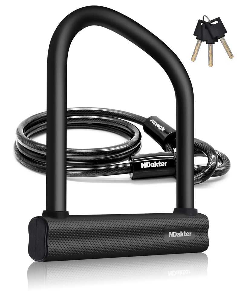 NDakter Bike Locks Heavy Duty Anti Theft  Bicycle U Lock for Ebike  18mm Shackle  6FT Steel Security Cable with 3 Keys for Electric Scooter  Motorcycle  Moped  Dirt-Bike  Tri-Bike Wheel Lock Sturdy - Image 1